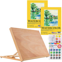 U.S. Art Supply - Tabla de dibujo de madera ajustable para artistas, 24.8 in de ancho x 18.9 in de alto (A2), 11.0 in de ancho x 13.8 in de alto y 36 colores de acuarela. - Arteztik
