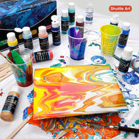 Pintura acrílica para verter, juego de 36 botellas de 2.0 fl oz, suministros de pintura acrílica de alto flujo premezclados con lienzo, aceite de silicona, tazas medidoras, manteles, kit completo para verter pintura - Arteztik
