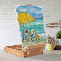7 elementos de madera de haya, gran mesa de escritorio, caballete, para arte, pintura y dibujo, portátil con almacenamiento - Arteztik
