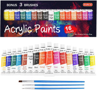 Juego de pintura acrílica, Shuttle Art 16 x 12 ml, tubos de calidad artística, no tóxico, colores ricos, ideal para niños y adultos, pintura profesional en lienzo, madera, arcilla, tela, cerámica, manualidades - Arteztik
