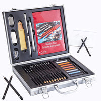 Todo en uno, juego de 29 piezas Deluxe Sketch Set, incluye lápices prepreparados, pasteles, gomas de borrar, bloc de bocetos y accesorios en estuche de transporte resistente. Ideal para adultos, adolescentes, niños de 10 a 14 años para Navidad. - Arteztik
