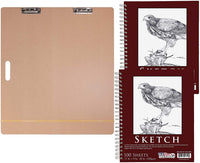 US Art Supply 23" X 26" Artist Sketch Tote Board Bundled with 11" x 14" Side Spiral Bound - 60lb Sketch Drawing Pad (Pack of 2 Pads) - 100 Sheets in Each Sketch Paper Pad - Arteztik
