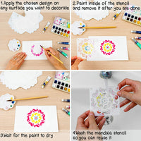 100 Pack Mandala Stencils for Painting - Templates for Rocks Walls Wood Canvas Floors Furniture Tile Segment and Dotting Stones Fabric Small Design 3.6x3.6 Inch Reusable Dot Art Tools Large Set - Arteztik
