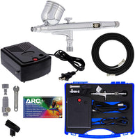 Kit de sistema de aerógrafo Master Airbrush con un aerógrafo de doble acción G23 multiusos con alimentación por gravedad con 1/3 oz. Taza y punta de 0.012 in, mini compresor de aire, manguera, estuche de almacenamiento, tarjeta de enlace de cómo se utiliz - Arteztik
