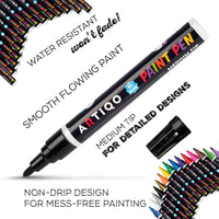 Lápices de pintura para pintura de roca– Madera, vidrio, metal y cerámica. Funciona en casi todas las superficies. Juego de 15 marcadores de punta media vibrante, de secado rápido, resistentes al agua - Arteztik
