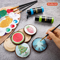 Juego de pintura acrílica metálica, Shuttle Art 20 colores pintura metálica en botellas (2.0 fl oz, 2 oz) con 3 pinceles y 1 paleta, ricos pigmentos, no tóxico para artistas, principiantes en rocas manualidades lienzo tela de madera - Arteztik

