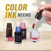 Gemba Art - Set de caligrafía para principiantes, sello de cera, 2 bolígrafos, 4 botellas de tinta diferentes para caligrafía, 14 hojas de trabajo con letras a mano, 11 puntas de pluma - Arteztik
