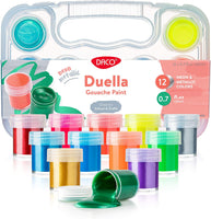 Juego de pintura Daco Duella, 12 colores neón y metálico de 0.7 onzas líquidas (0.7 fl oz/tarro), kit de pintura Gouache con caja de almacenamiento, se puede utilizar para pintura de roca, como pintura de dedos, suministros escolares para artes y manualid - Arteztik
