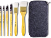 OOKU - Juego de pinceles profesionales para acuarela, 6 unidades, 4 pinceles de mezcla de pelo de ardilla con 2 pinceles de lana anchos, cepillo para lavar y fregar para artistas, pintura artística, gouache con bolsa - Arteztik
