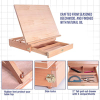 US Art Supply - Tabla de dibujo y bocetos de madera ajustable con cajón de almacenamiento - Arteztik
