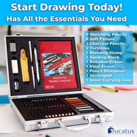 Todo en uno, juego de 29 piezas Deluxe Sketch Set, incluye lápices prepreparados, pasteles, gomas de borrar, bloc de bocetos y accesorios en estuche de transporte resistente. Ideal para adultos, adolescentes, niños de 10 a 14 años para Navidad. - Arteztik
