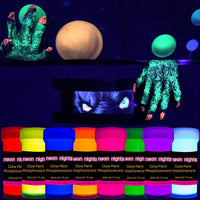 neon nights brilla en la oscuridad - pintura luminosa, fosforescente, autoiluminante, 8 unidades - Arteztik
