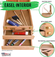 U.S. Art Supply Grand Cayman - Caballete de madera ajustable con 2 cajones, paleta de pintura, madera de haya de primera calidad, maletín de madera portátil para artistas, pintura artística, marcadores, bocetos, dibujos. - Arteztik
