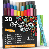 Bolígrafos de pintura para pintura de roca, piedra, cerámica, vidrio, madera, lienzo. Suministros de manualidades para manualidades, juego de 30 rotuladores de pintura acrílica. Punta fina de 0.039 in. - Arteztik
