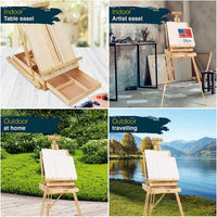 Artina caballete de escritorio Miami - caballete de mesa de madera portátil y plegable con paleta de madera y estuche para lienzo de hasta 33,8" - Arteztik
