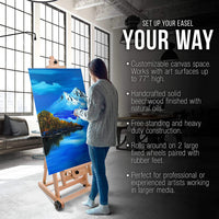 U.S. Art Supply Master caballete de madera multifunción, para estudio, artista, con marco en H ajustable, se inclina plano, mástil se ajusta a 97 pulgadas de alto, soporte de lona de pintura de madera de haya resistente con ruedas - Arteztik
