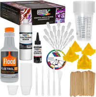 Suministro de arte de Estados Unidos – 1 cuarto de galón Floetrol Aditivo de Suministro de Pintura de lujo Medio Kit para mezclar, epoxi, resina – Aceite de silicona, 1 y 10 oz vasos de plástico, Mini soportes de pintura, palos, paletas cuchillos - Arteztik
