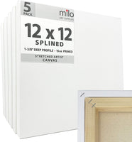 MILO | 12x12 Pack de 5 lienzos estirados | 1-3/8 pulgadas de perfil profundo | Lienzo de artista estriado en la parte posterior para pintar | Listo para pintar lienzo blanco en blanco - Arteztik
