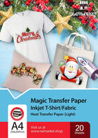 Raimarket Premium Papel de transferencia de calor para tela ligera o blanca | 20 hojas imprimibles | 8.5 x 11 pulgadas | Transferencias de camisetas térmicas DIY - Arteztik

