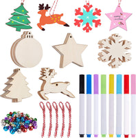 Artmag 50 piezas de adornos colgantes de madera sin terminar para decoraciones de Navidad, 5 estilos DIY rebanadas de madera con agujeros para niños, manualidades, centros de mesa de fiesta y decoraciones colgantes - Arteztik
