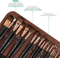 Daco Paint Brush Set Enchanted, 15+1 Long Handle Artist Paint Brushes Inside a Breathable Roll Case, Can be Successfully Used as Acrylic Paint Brushes, for Watercolor Art and Oil Painting - Arteztik
