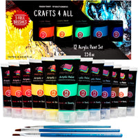 Artesanía 4 All Pintura Acrílica Studio pinturas Set pintura Kit Profesional para lona, madera, barro, tela, estudiantes de Nail Art, cerámica & Crafts. & profesionales (12 x 75ml grande Tubos) - Arteztik
