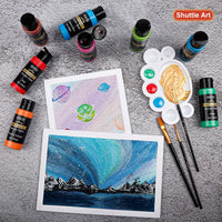 Juego de pintura acrílica metálica, Shuttle Art 20 colores pintura metálica en botellas (2.0 fl oz, 2 oz) con 3 pinceles y 1 paleta, ricos pigmentos, no tóxico para artistas, principiantes en rocas manualidades lienzo tela de madera - Arteztik
